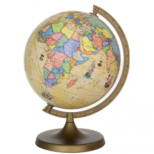 Glob geografic travel, diametru 22 cm, harta politica, rute calatorie celebre