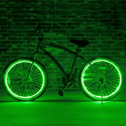 Kit fir luminos el wire pentru tuning roti bicicleta, lungime 4 m, invertoare incluse culoare verde