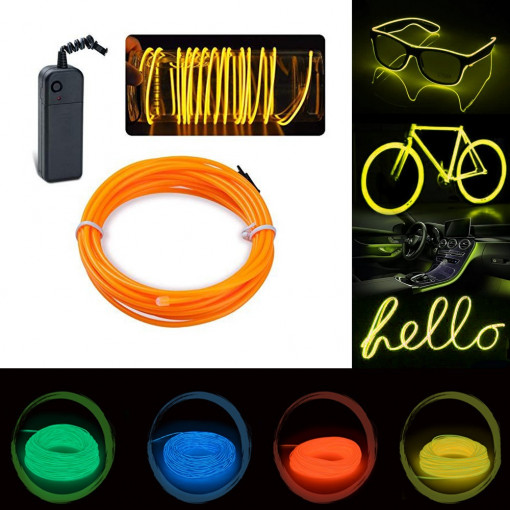 Kit luminos tuning bicicleta fir el wire, lungime 3 m, invertor inclus culoare galben