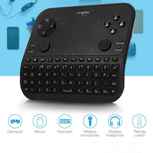 Mini tastatura smart gamepad wireless 6 functii, microfon, audio jack 3.5 mm, telecomanda, uniplay