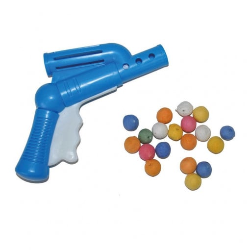 Pistol de jucarie cu bile din bumbac presat, multicolore
