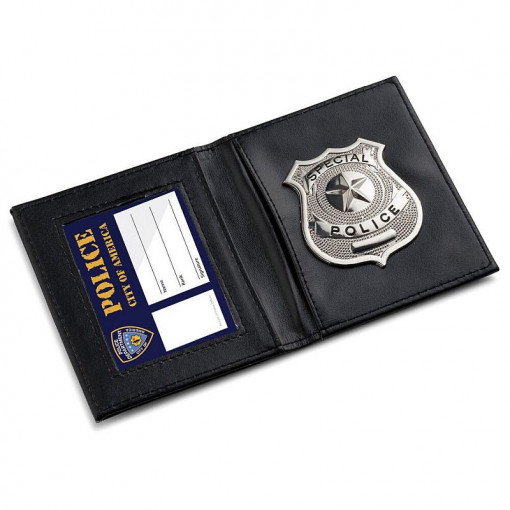Portofel cu insigna metalica „special police” si legitimatie, accesoriu costumatie, piele eco