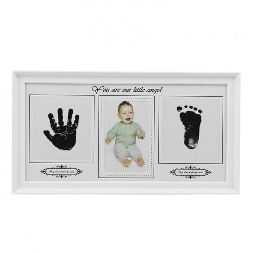 Rama foto amprenta bebe, 39x22 cm, tusiera inclusa culoare alb