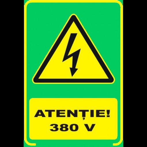 Semn fosforescent atentie 380 volti, a4