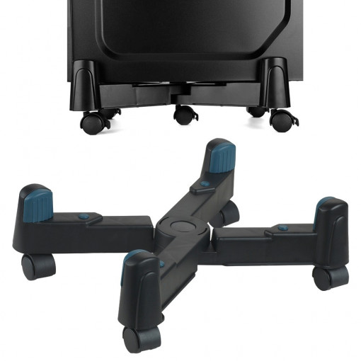 Suport mobil pentru unitate pc, ajustabil 8-25 cm, 4 roti pivotante, negru