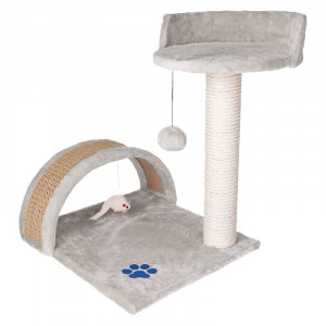 Ansamblu de joaca multifunctional pentru pisici, 2 nivele, funie sisal, inaltime 50 cm, gri - Img 4
