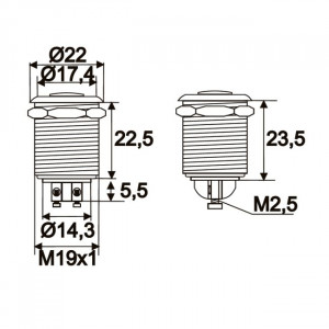 Buton, 1 circuit 2A-250V OFF-(ON), metal • rezistent la apa - Img 2