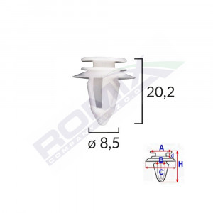 CLIPS TAPITERIE PENTRU FORD/MINI/VOLVO/MERCEDES 8.5X20.2MM - ALB SET 10 BUC - Img 2