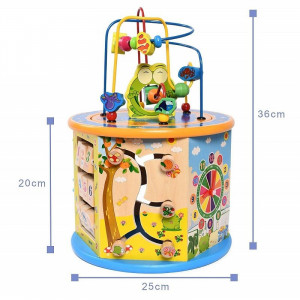 Cub activitati educative copii, 8 in 1, ceas, labirinturi, abac, forme geometrice, multicolor, lemn - Img 19