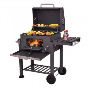 Gratar bbq pe carbune, capac rabatabil cu termometru, roti transport, 115x46x106 cm, grill 61.5x46x51 cm - Img 2