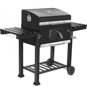 Gratar de gradina mobil, termometru si recipient cenusa, grill xxl cu 2 rafturi pliabile, 115x46x106 cm - Img 6