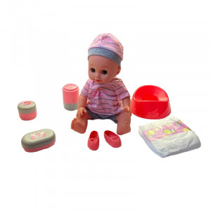 Papusa interactiva 35 cm, bea apa, face pipi, 12 sunete, 14 accesorii, leagan, scaun de masa, cadita baie - Img 9