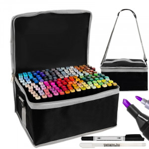 Set 168 markere cu varf dublu, multicolore, geanta de depozitare cu bretea pe umar - Img 2