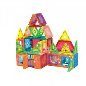 Set constructie magnetic 3d cu lumini led, diferite forme si culori, 130 piese - Img 2