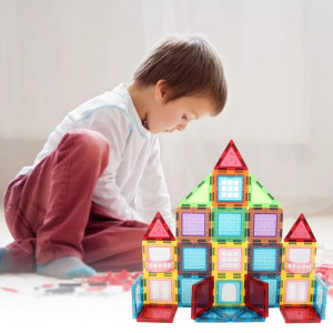 Set constructii magnetic cu 45 piese, multicolor, magnetic tiles, castel 3d - Img 3