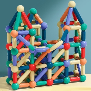 Set magnetic de constructie pentru copii, 136 piese multicolor, cutie depozitare, 2.9-8.6 cm - Img 5