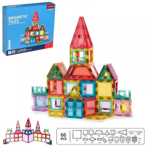 Set magnetic pentru constructii, 66 piese multicolor, plastic transparent, margini magnet - Img 4