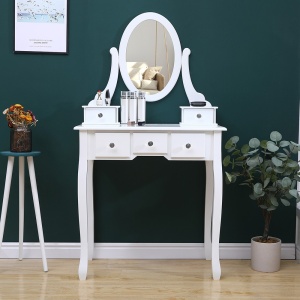 Set masa de toaleta 140x80x40 cm, oglinda si scaun incluse, 5 sertare - Img 8