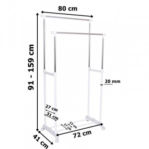 Suport dublu pentru umerase, raft incaltaminte, roti transport, inaltime ajustabila 159x80x41 cm - Img 9