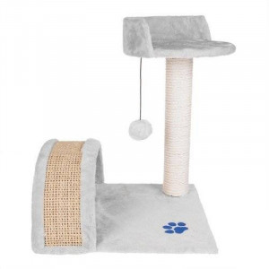 Ansamblu de joaca multifunctional pentru pisici, 2 nivele, funie sisal, inaltime 50 cm, gri - Img 5