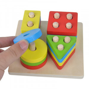 Blocuri din lemn, forme geometrice, 4 coloane, multicolor - Img 2