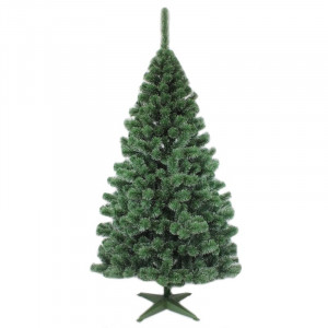 Brad artificial de craciun, pin cashmere 220 cm, varfuri albe, ace subtiri, verde natural - Img 3