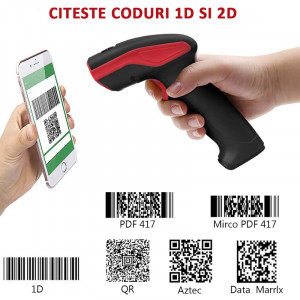 Cititor coduri de bare 2d wireless, raza 400 m, usb, suport andocare, bp - Img 2