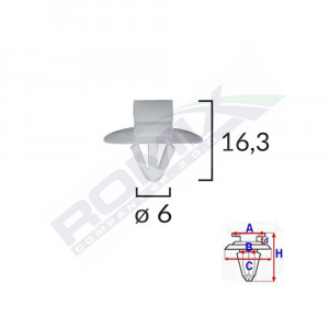 CLIPS FIXARE ELEMENTE EXTERIOARE PENTRU IVECO/OPEL/RENAULT 6X16.3 - GRI SET 10 BUC - Img 2
