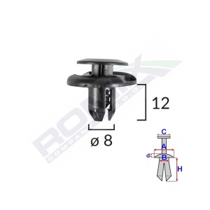 CLIPS FIXARE ELEMENTE ROATA PENTRU HONDA/MITSUBISHI 8X12MM - NEGRU SET 10 BUC - Img 3