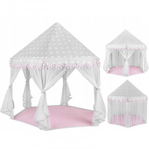 Cort tip castel, forma hexagonala, 135x140 cm, 6 ferestre cu perdele, pliabil, husa depozitare - Img 2