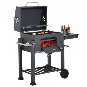 Gratar bbq pe carbune, capac rabatabil cu termometru, roti transport, 115x46x106 cm, grill 61.5x46x51 cm - Img 3