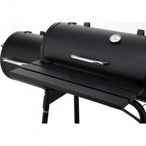 Gratar bbq pentru carbuni, 2 compartimente, grill si afumatoare, raft, horn, roti transport, termometru - Img 8