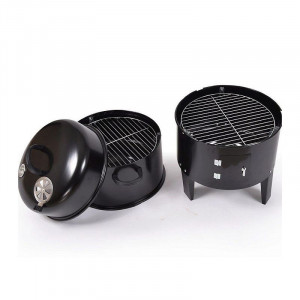 Gratar pe carbuni 3 in 1, capac cu termometru, 2 usi, 3 compartimente cu afumatoare/grill/gatire la abur, 40x40x80 cm - Img 8