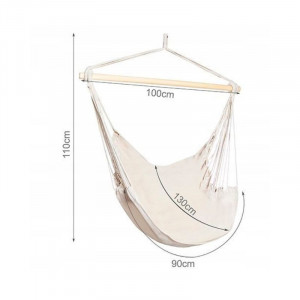 Hamac tip scaun, 100x130 cm, 2 perne, bara din lemn, bumbac bej - Img 5