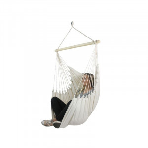 Hamac tip scaun, 100x130 cm, 2 perne, bara din lemn, bumbac bej - Img 15