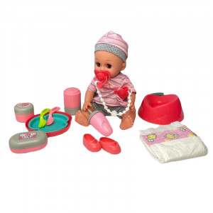 Papusa interactiva 35 cm, bea apa, face pipi, 12 sunete, 14 accesorii, leagan, scaun de masa, cadita baie - Img 10