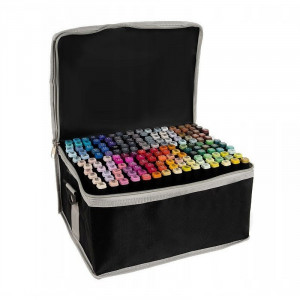 Set 168 markere cu varf dublu, multicolore, geanta de depozitare cu bretea pe umar - Img 3