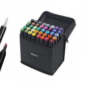Set 40 markere multicolore cu 2 capete pentru scriere, geanta depozitare inclusa - Img 2