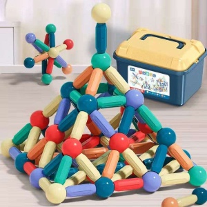 Set magnetic de constructie pentru copii, 136 piese multicolor, cutie depozitare, 2.9-8.6 cm - Img 12