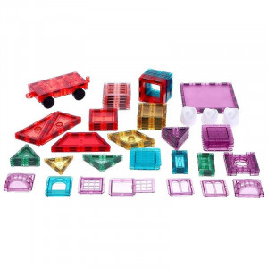 Set magnetic pentru constructii, 66 piese multicolor, plastic transparent, margini magnet - Img 5