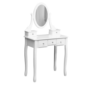 Set masa de toaleta 140x80x40 cm, oglinda si scaun incluse, 5 sertare - Img 5