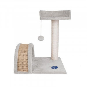 Ansamblu de joaca multifunctional pentru pisici, 2 nivele, funie sisal, inaltime 50 cm, gri - Img 6