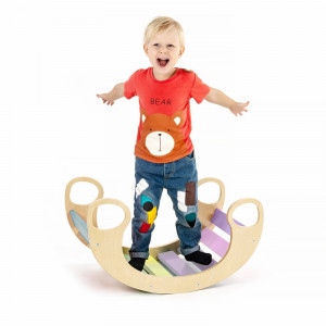 Balansoar rocker din lemn, placa de echilibru, multifunctional, multicolor - Img 4