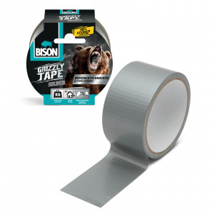 Bandă adezivă întărită cu material BISON Grizzly Super Strong - gri - 10 m - Img 1