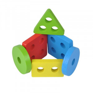 Blocuri din lemn, forme geometrice, 4 coloane, multicolor - Img 3