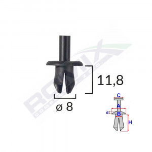 CLIPS FIXARE ELEMENTE EXTERIOARE PENTRU OPEL/VOLVO/VW 8X11.8MM - NEGRU SET 25 BUC