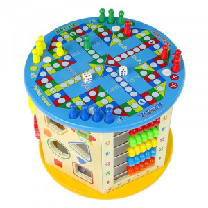 Cub activitati educative copii, 8 in 1, ceas, labirinturi, abac, forme geometrice, multicolor, lemn - Img 11