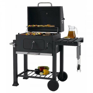 Gratar bbq pe carbune, capac rabatabil cu termometru, roti transport, 115x46x106 cm, grill 61.5x46x51 cm - Img 4