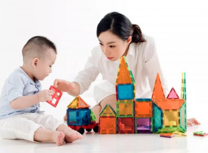 Set constructii magnetic cu 45 piese, multicolor, magnetic tiles, castel 3d - Img 5
