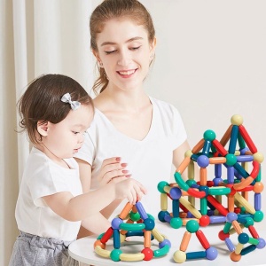 Set magnetic de constructie pentru copii, 136 piese multicolor, cutie depozitare, 2.9-8.6 cm - Img 19